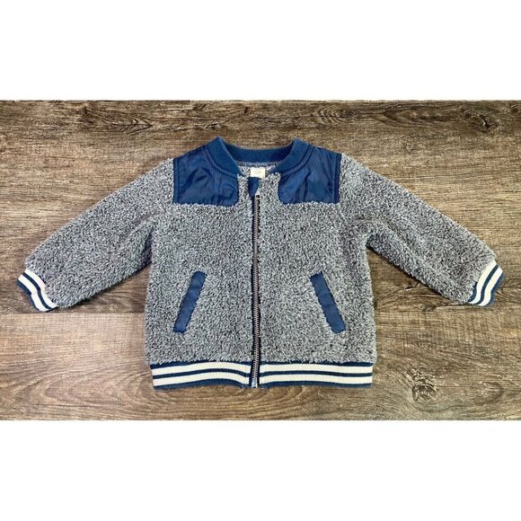 Tucker + Tate Kids' Faux Fur Bomber Jacket Size 12M Coat Blue Gray - Picture 1 of 6